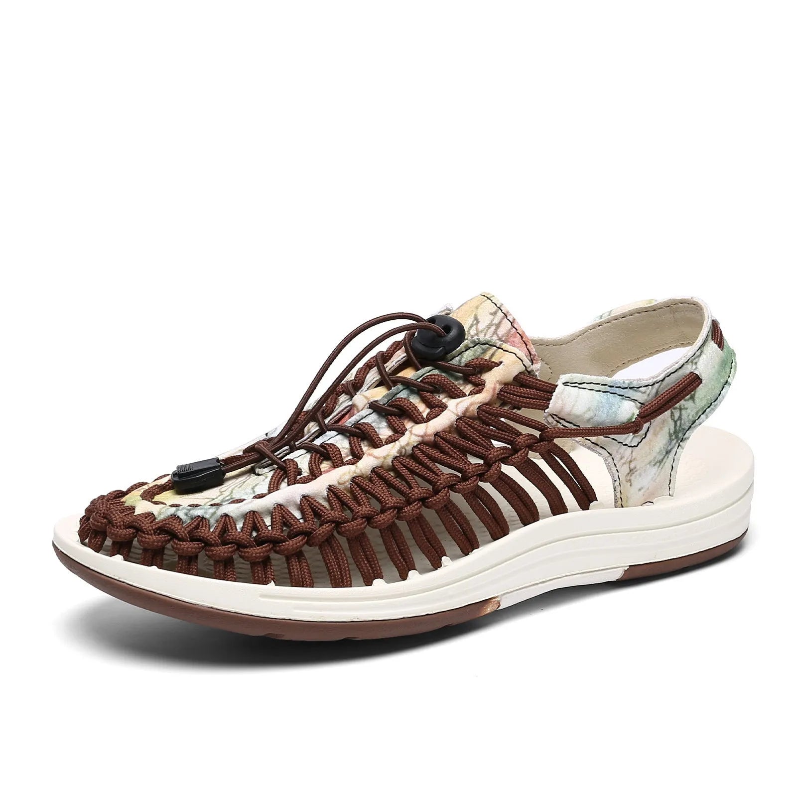 Elastic drawstring tie Roman sandals in multiple colours with a non-slip rubber sole.