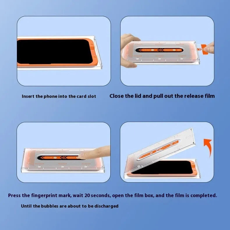 HD tempered glass screen protector for iPhone with dust-proof membrane and second sticker box