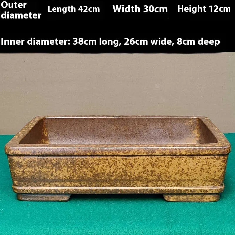 Straight shallow rectangular Yixing flowerpot made from purple sand clay for plants