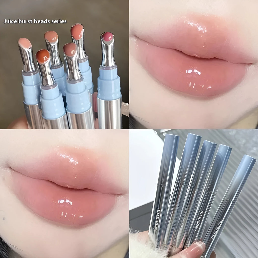 Mirror Water Light Lip Gloss Lipstick in six translucent shades including Almond Ice and Raspberry Ice