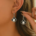 Silver-colour retro fashion drop earrings for women with electroplated alloy construction