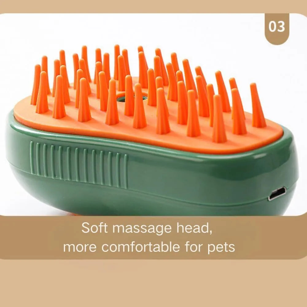 Green and white cat steam brush with water spray function and silicone massage teeth