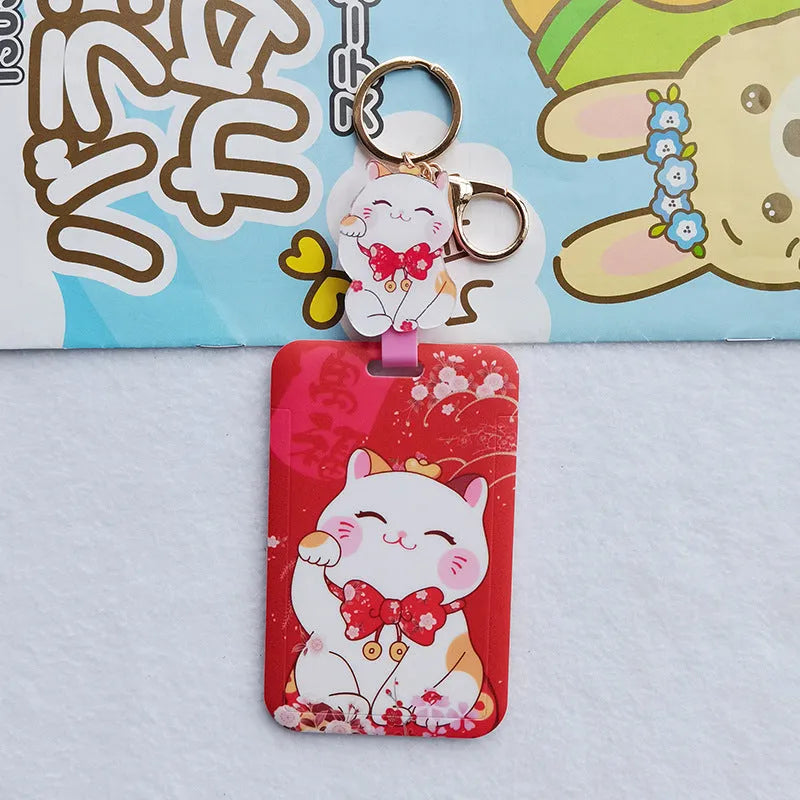 Lucky Cat cartoon design plastic certificate sleeve and matching ferrule pendant gift set.
