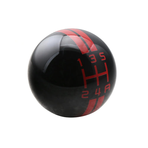 Black acrylic car gear head with five-speed wild horse graphic, shown with three screw accessories for installation.