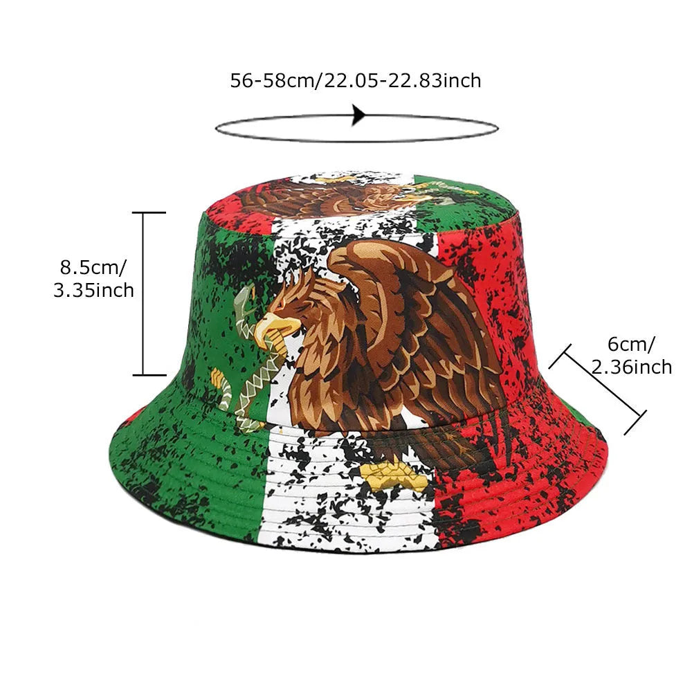 Retro bucket hat with eagle pattern in polyester fabric for sun protection