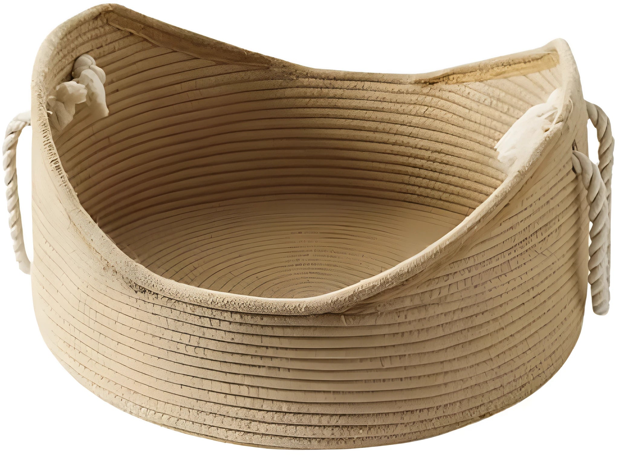 Rectangular wicker cat bed basket with corrugated scratching side, shown in small and large size options.