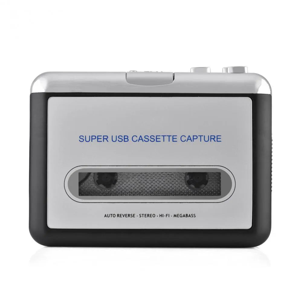 Silver USB cassette converter device for converting tapes to MP3 digital files