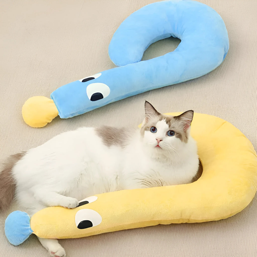 Blue plush crescent moon pet pillow in small size 29x48cm for dogs and cats