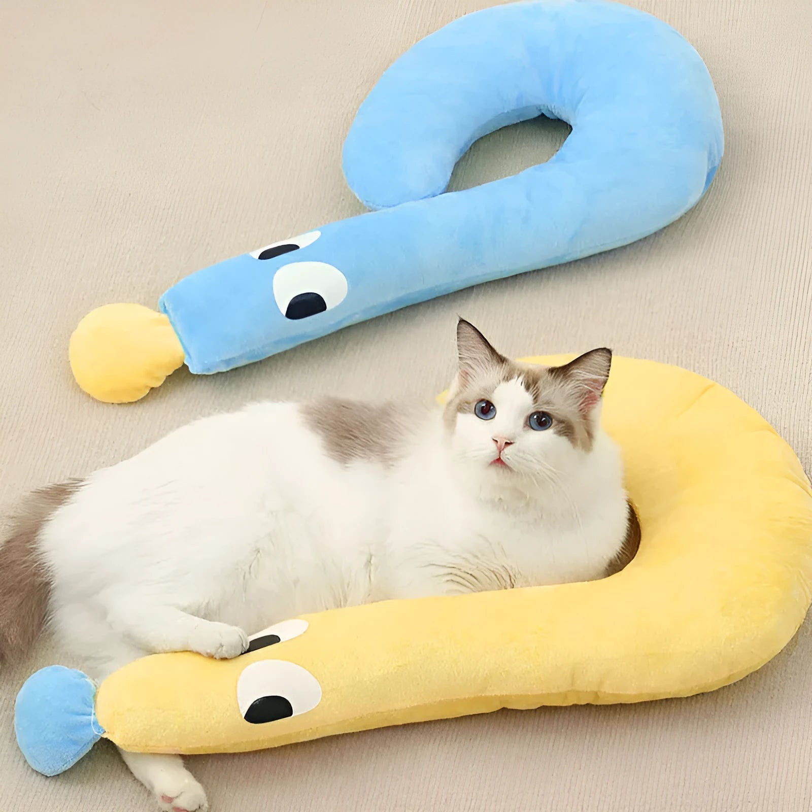 Blue plush crescent moon pet pillow in small size 29x48cm for dogs and cats