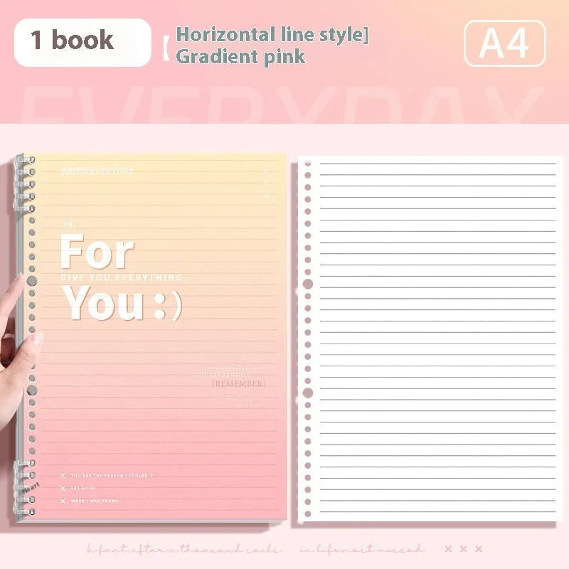 Gradient coloured removable coil notebook with PP cover in green, blue, pink, or purple options