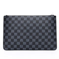 Men's soft black checkered PU leather clutch wallet showing card slots and zipper pocket