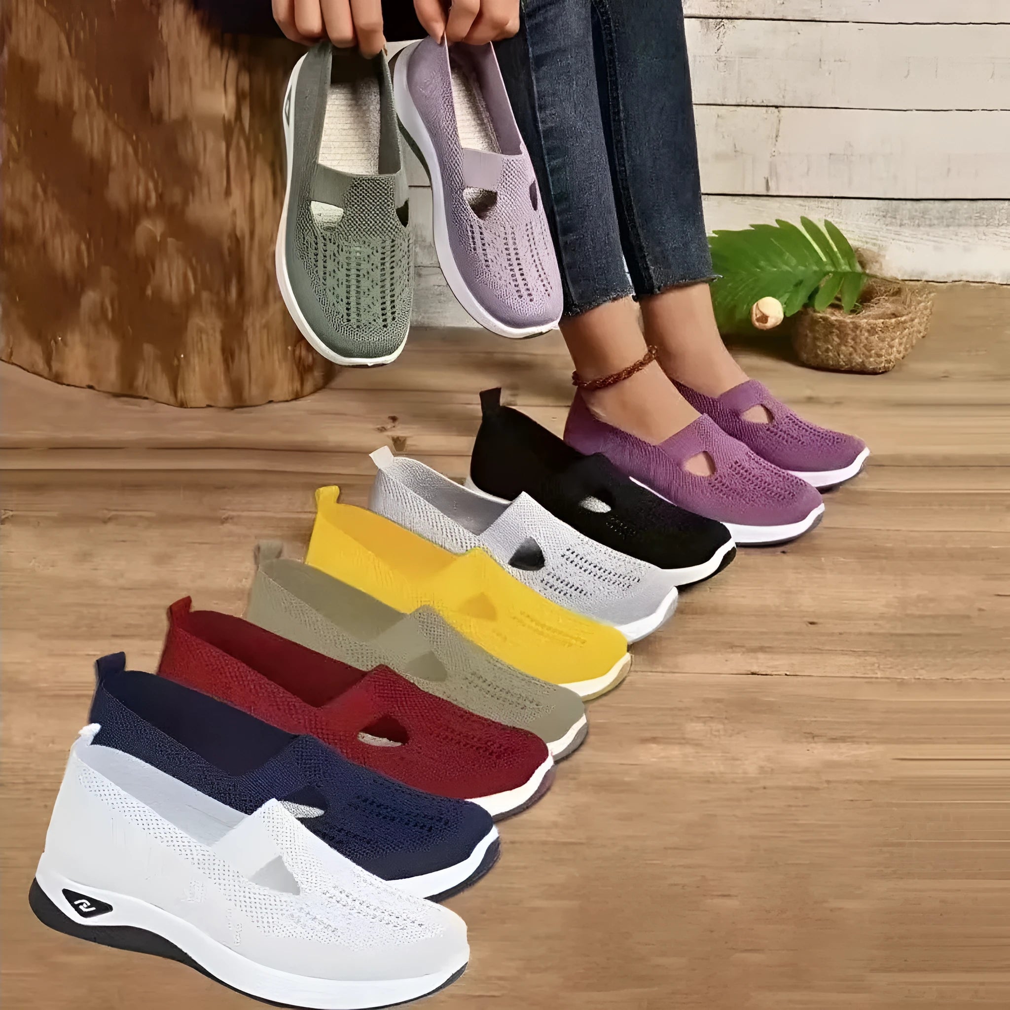 Women's casual mesh shoes with T-strap design and soft PVC soles in multiple colour options