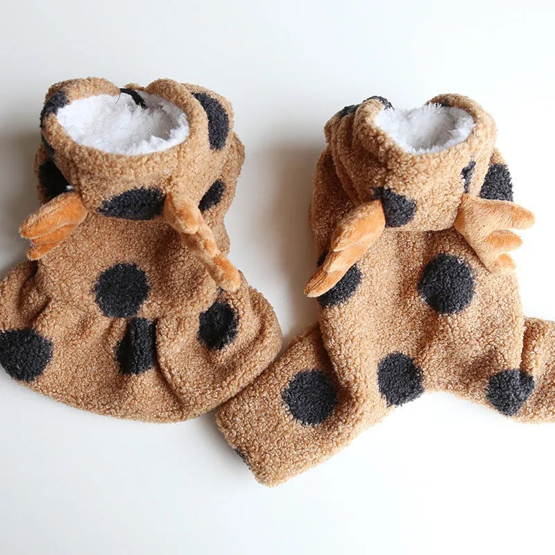 Polka dot elk pattern pet clothing for dogs and cats in skirt and four-legs styles