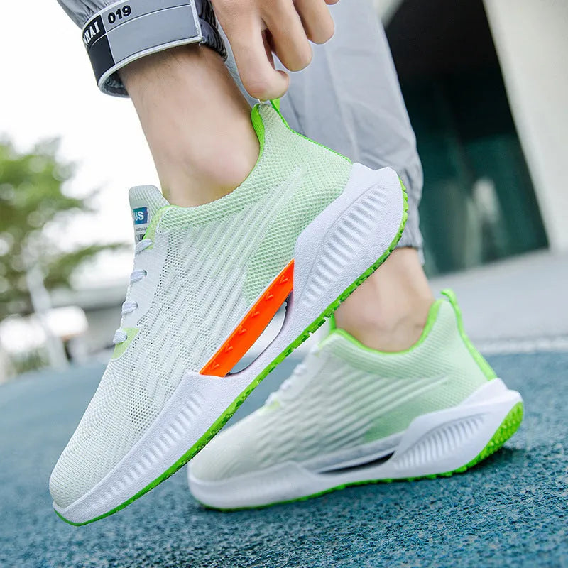 Men's blue breathable mesh casual shoes with round toe and cloth upper