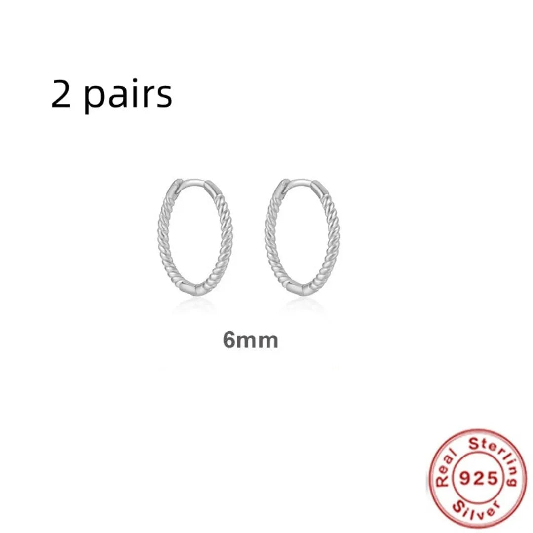 Twist S925 Sterling Silver twisted string round ring earrings in gold or platinum colour.