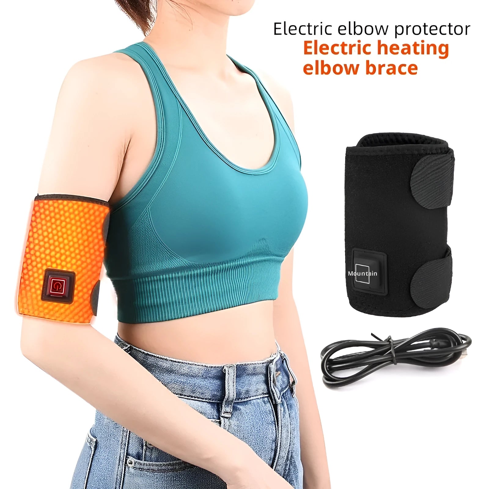 Black USB adjustable three-speed fever elbow brace for adults, average size