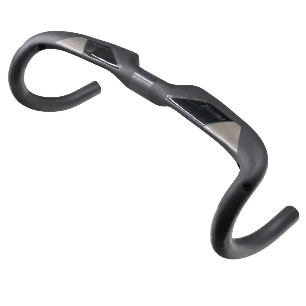 Wei Bike matt carbon fibre bent drop handlebar for road bikes showing ergonomic shape.