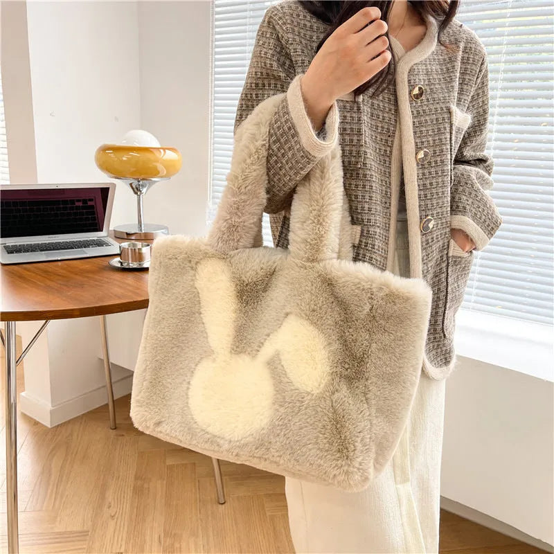 Plush shoulder bag with rabbit ears design in multiple colour options