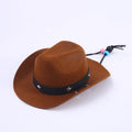 Polyester woven pet cowboy hat for small cats and dogs, western style, 19x18x7cm, in brown