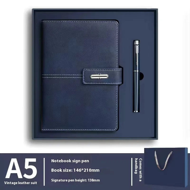 Customisable A5 notebook with PU leather cover in choice of colours, featuring wood-free paper.