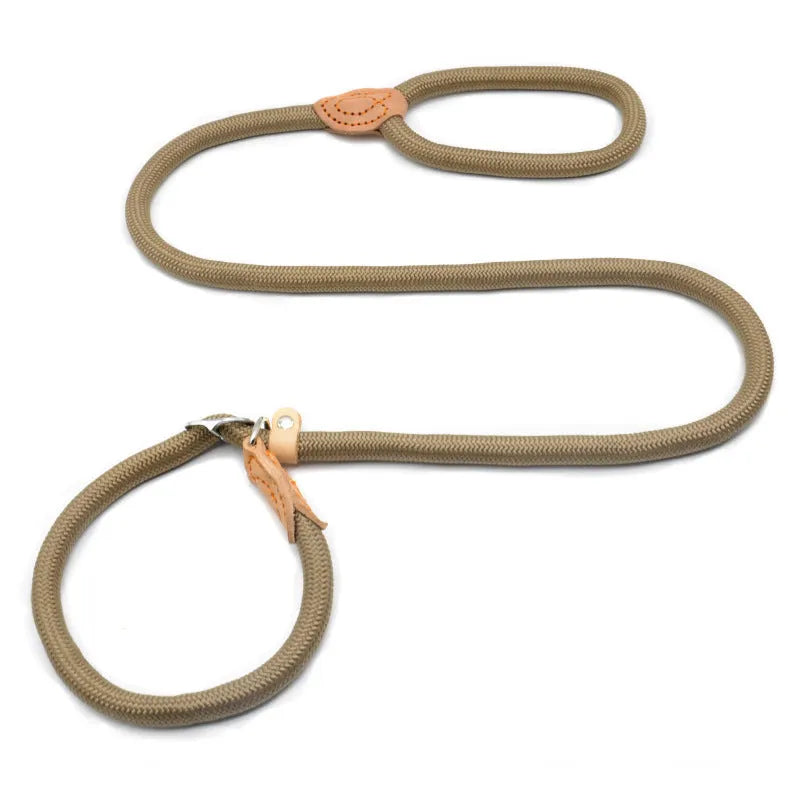 Rope dog training leash with integrated automatic tightening collar for blast race exercises