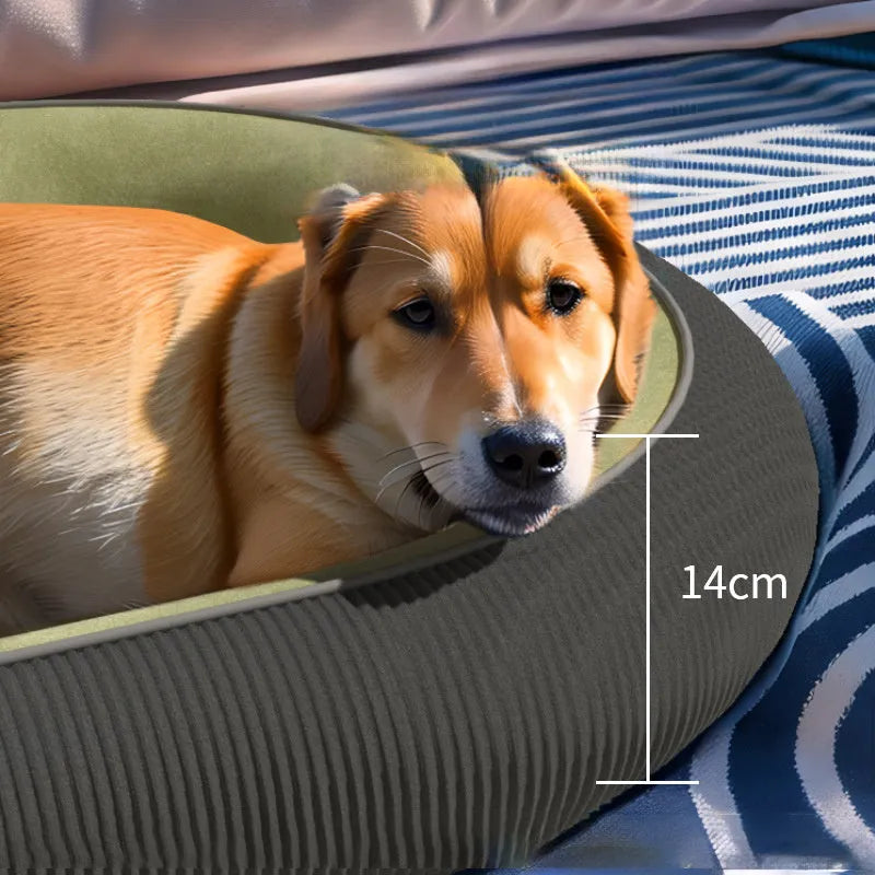 Corduroy dog kennel with fleece lining in grey, suitable for large and medium dogs, washable cover