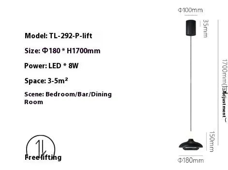 Modern adjustable bedside pendant light in Nordic minimalist design with three light colour options
