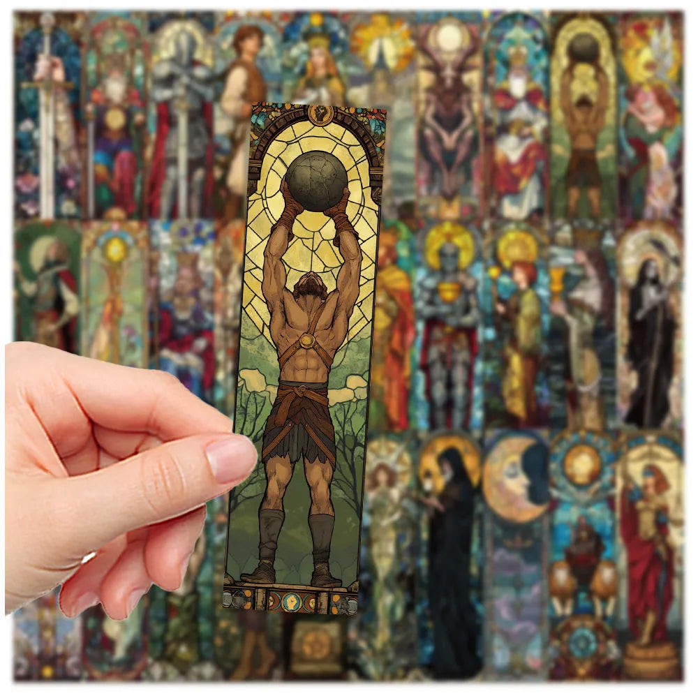 Pack of 30 colourful tarot-themed paper bookmarks with cute designs.