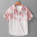 Men's light pink pure cotton short-sleeved shirt with loose cardigan style
