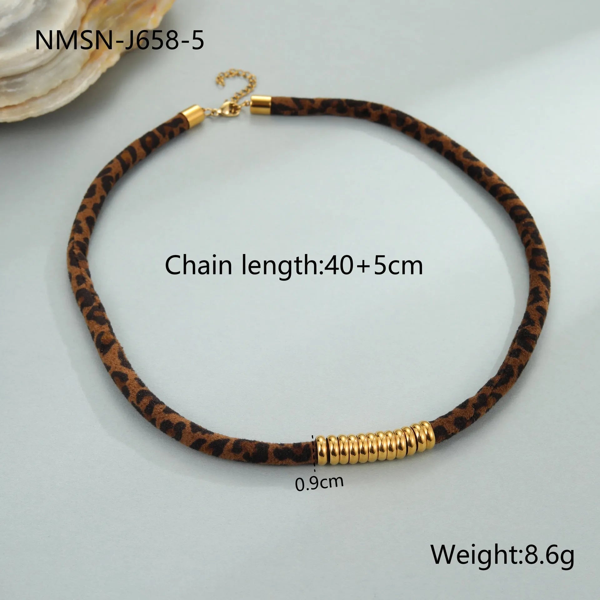 Women's geometric leopard design necklace in stainless steel with gold plating and adjustable chain