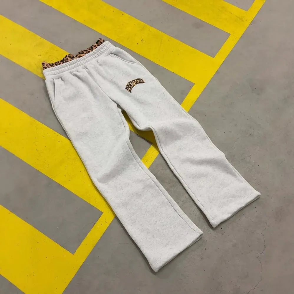 Men's patchwork double waist hip hop trousers in loose fit with elastic polyester fabric