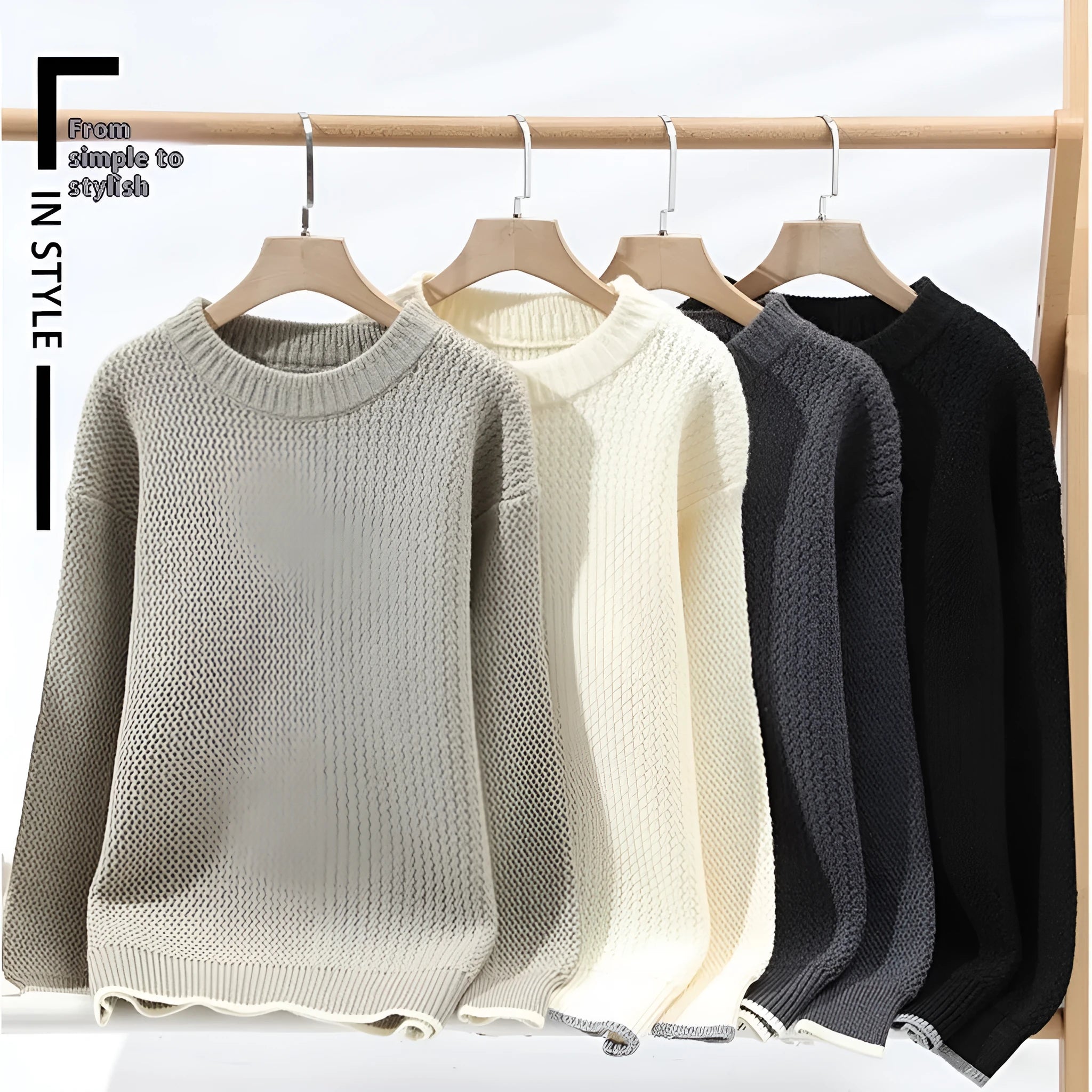 Men's grey loose-fit pullover sweater with round neck and long sleeves