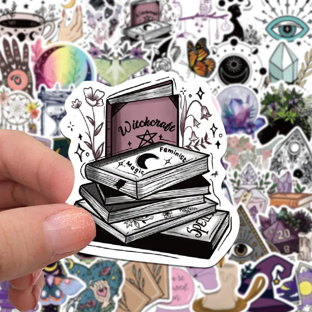 50-pack bohemian wizard graffiti stickers printed on PVC matte film, retro style, sizes 5-7cm