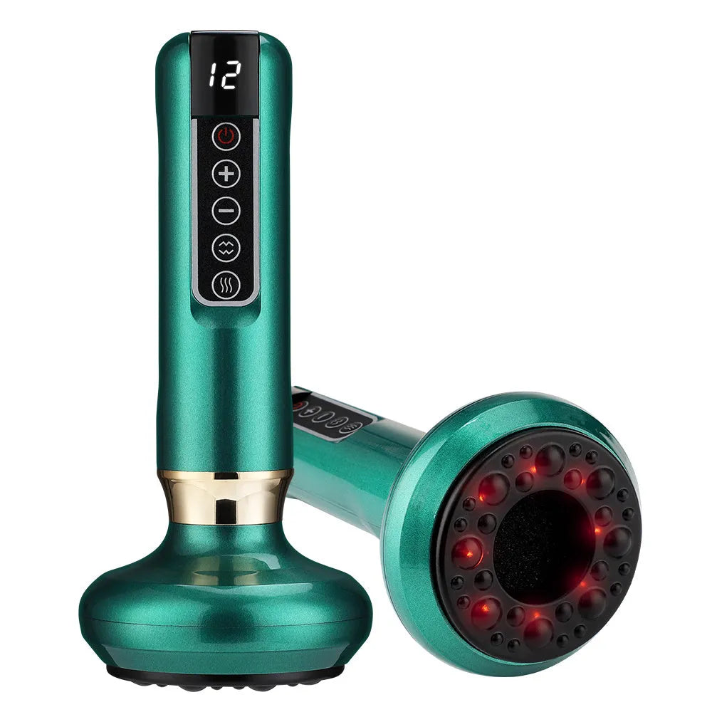 Green electric vacuum cupping massager with USB charger and essential oil head