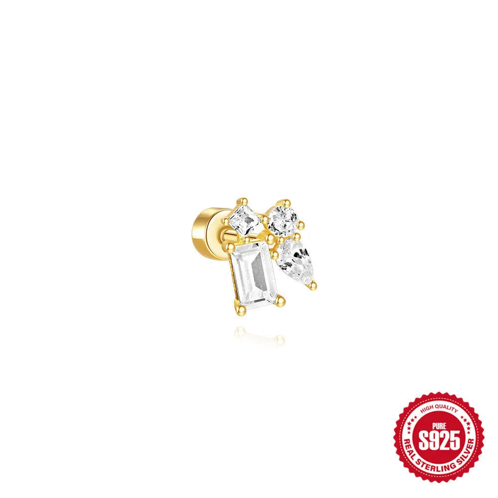 S925 sterling silver flat column thread ear bone stud in a gold-tone finish.