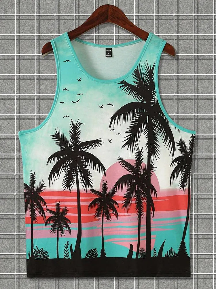 A man's solid colour Hawaiian-style sleeveless vest or tank top made from breathable pinhole cloth.