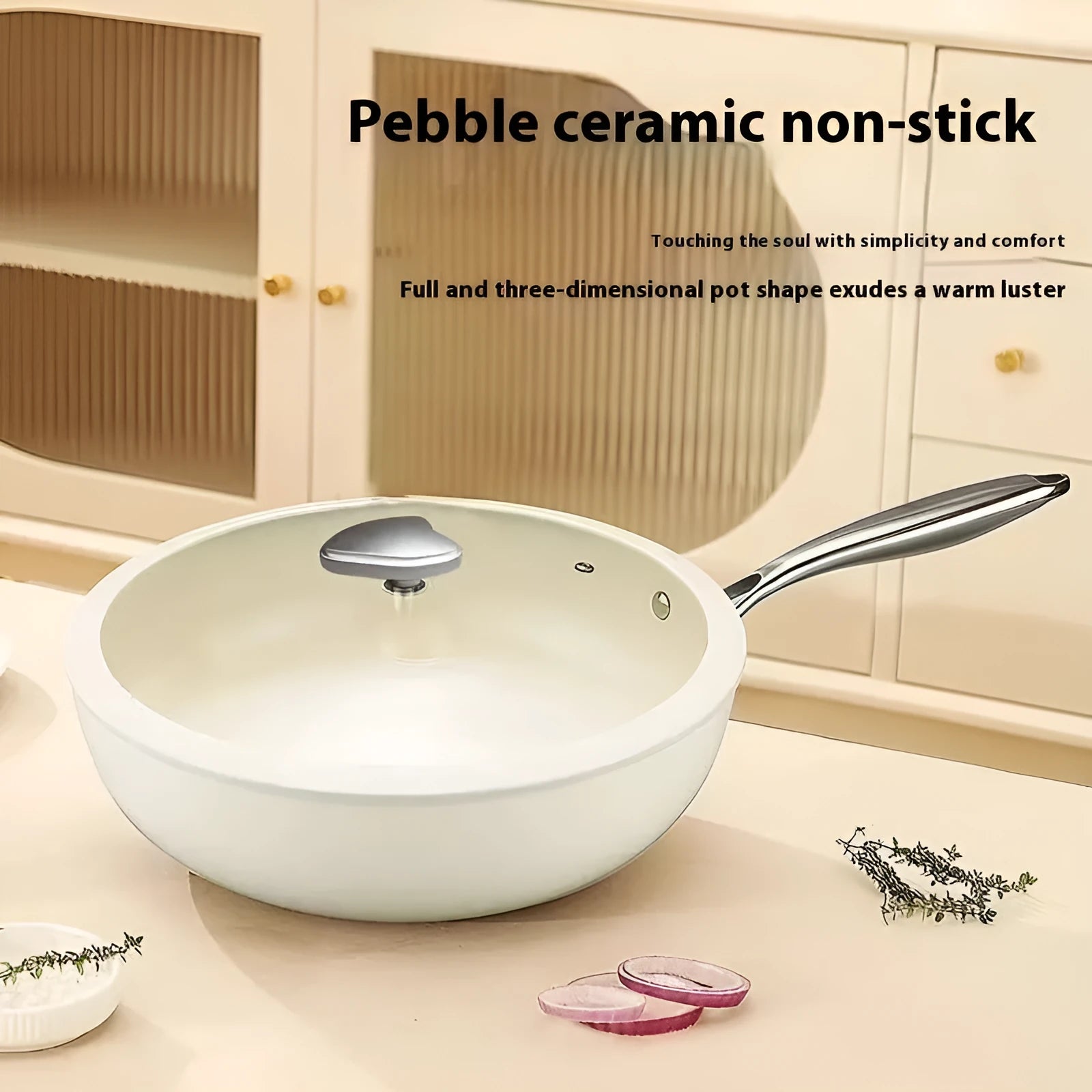28cm ceramic non-stick stir fry pan with glass lid