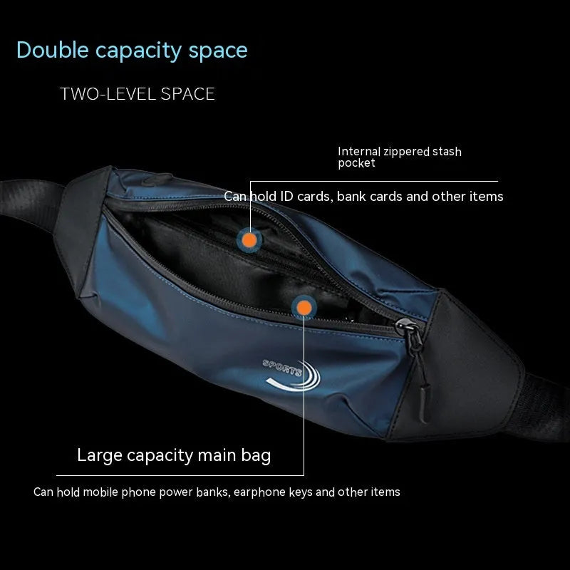 Men's waterproof sports waist bag in polyester with 45cm width