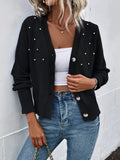 Loose beaded cardigan for women in gray with open-front design and relaxed fit