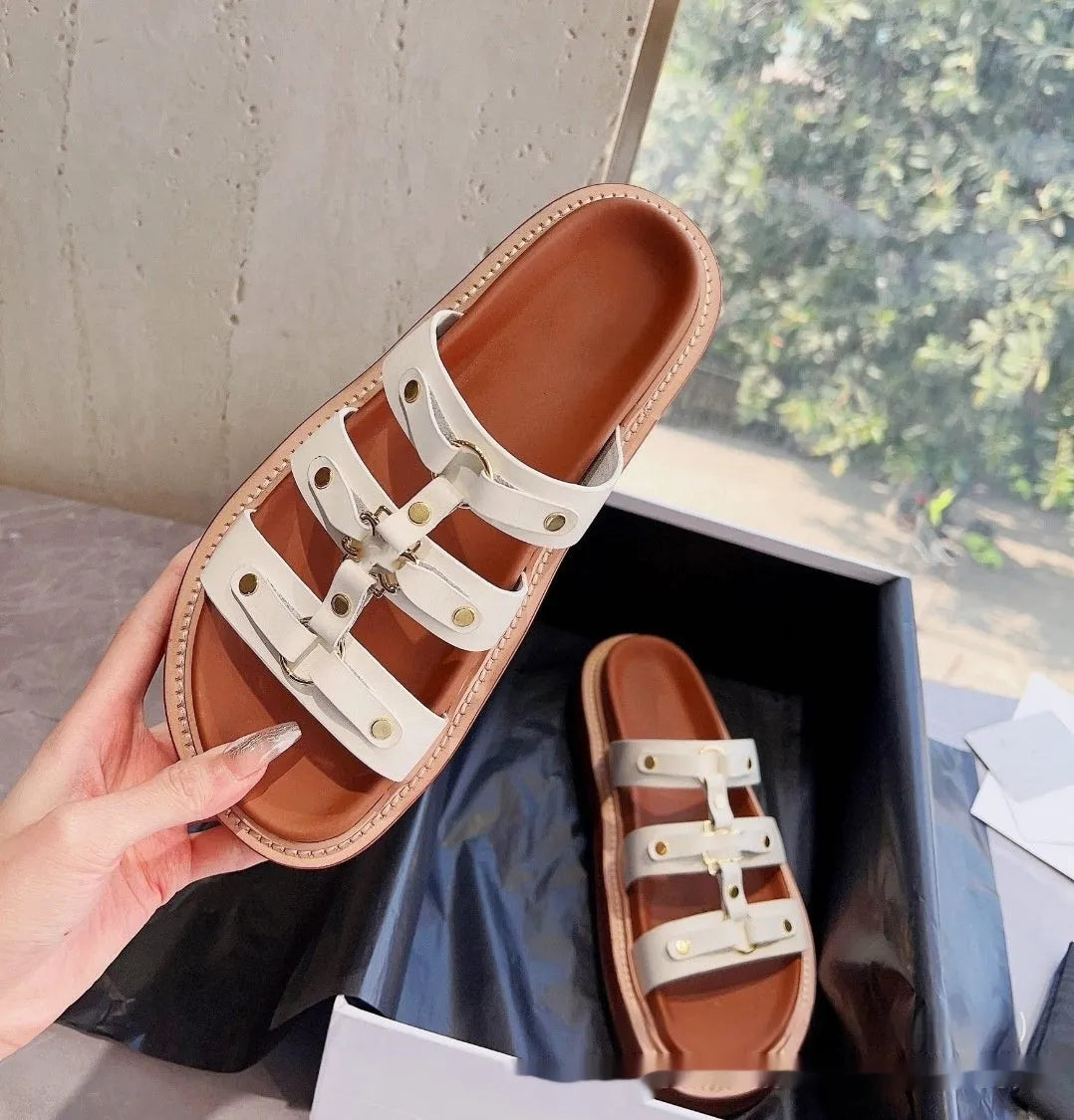 Women's patent leather Roman sandal slippers with sheepskin upper in white, black, or brown colours