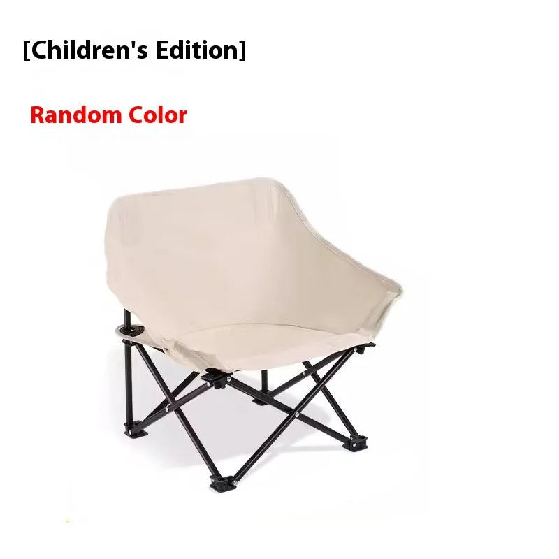 Beige folding camping chair with steel frame and Oxford cloth seat in open position