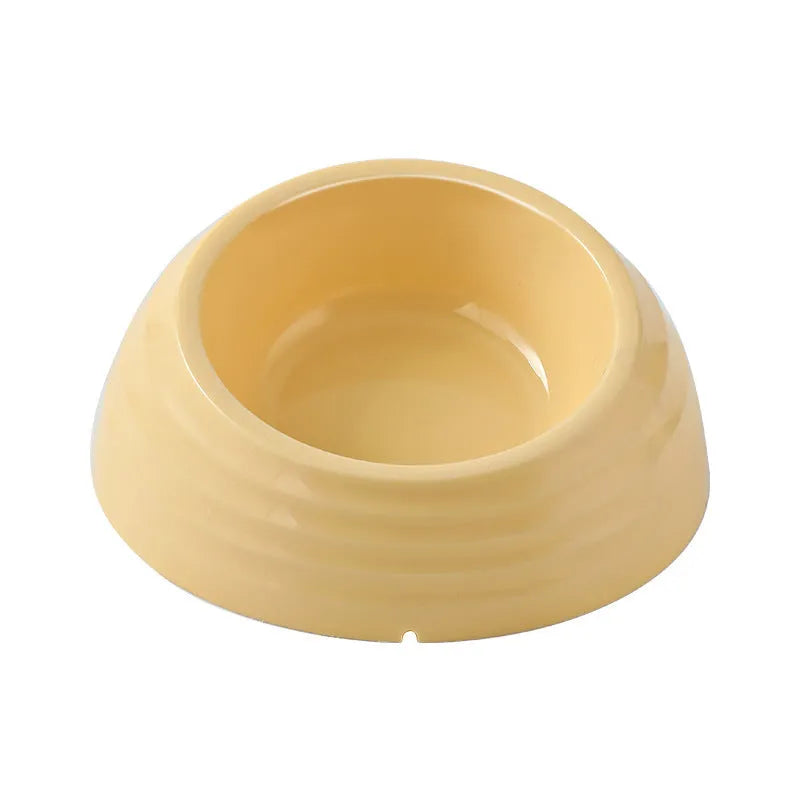 Stainless steel cat bowl on a plastic stand in light green, beige, or brown colour.
