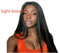 Women's long straight synthetic wig with centre part and bangs in black colour