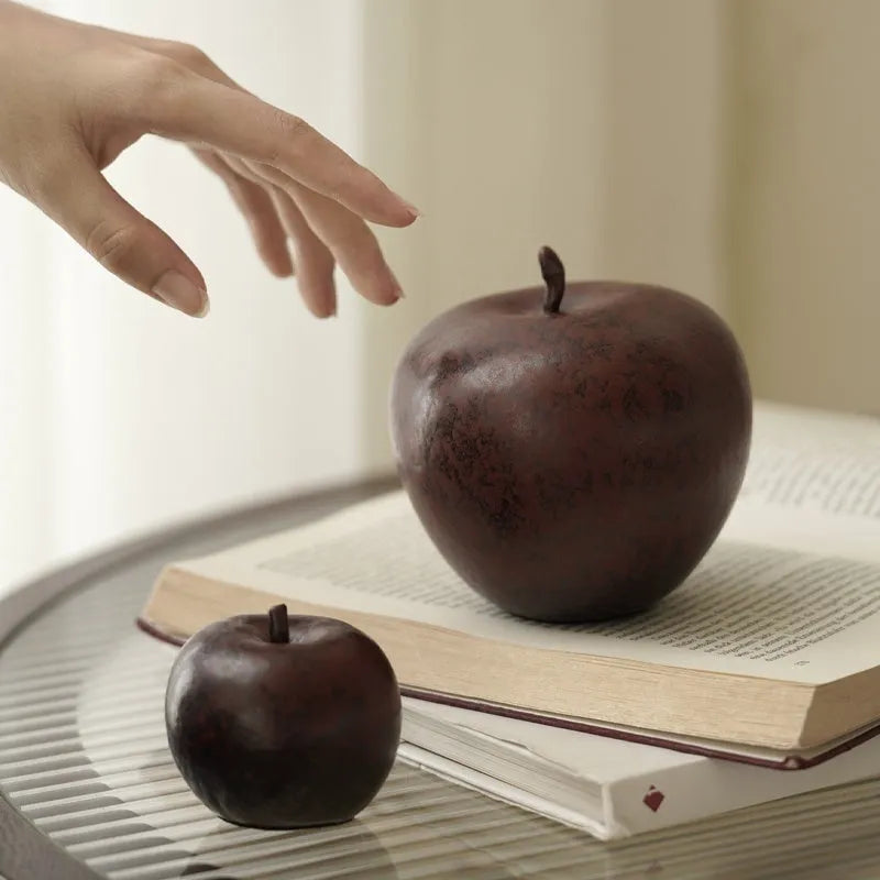 Ceramic retro Chinese apple ornament for desktop display in large and small size options
