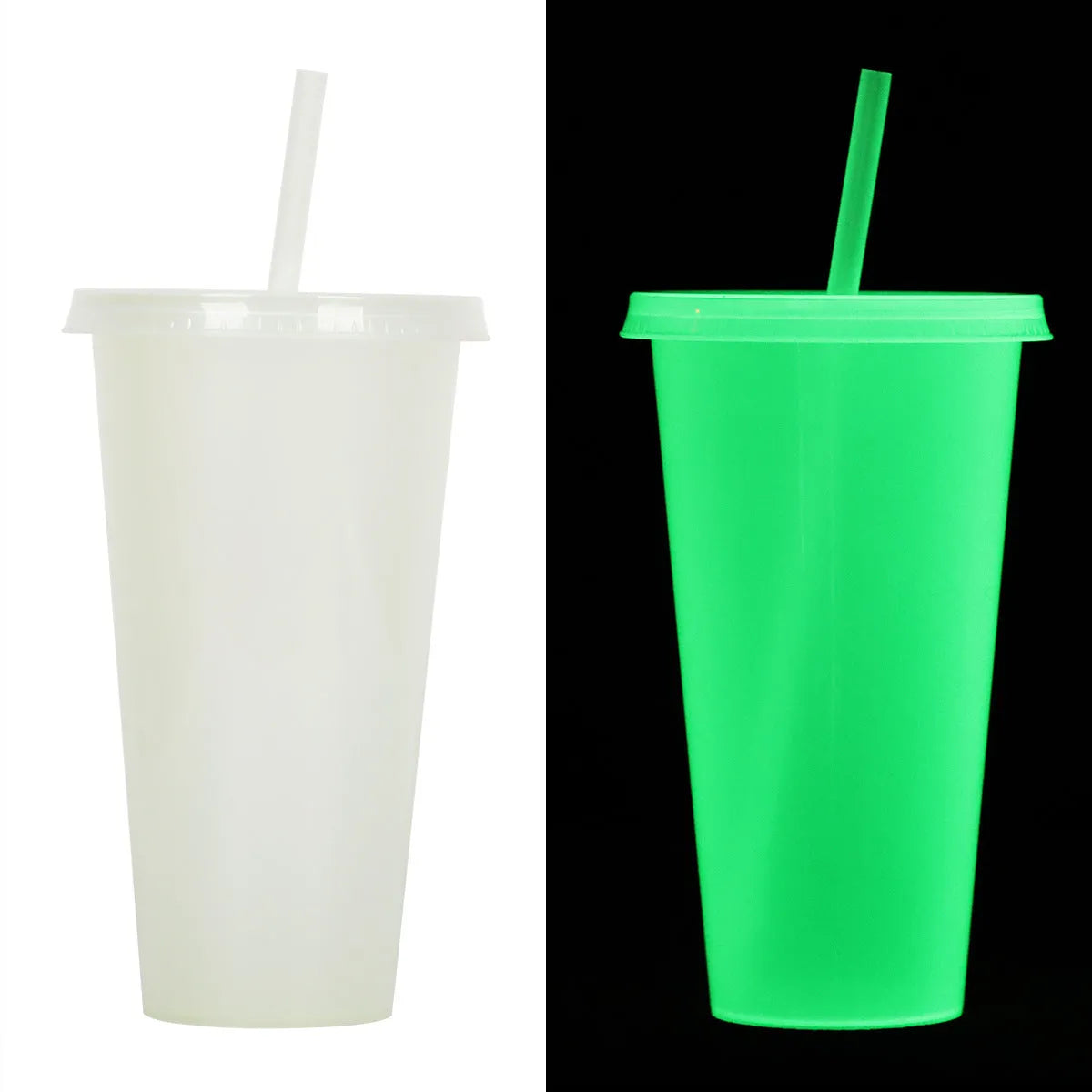 720ml Halloween luminous straw cup with cylindrical plastic design and built-in drinking straw