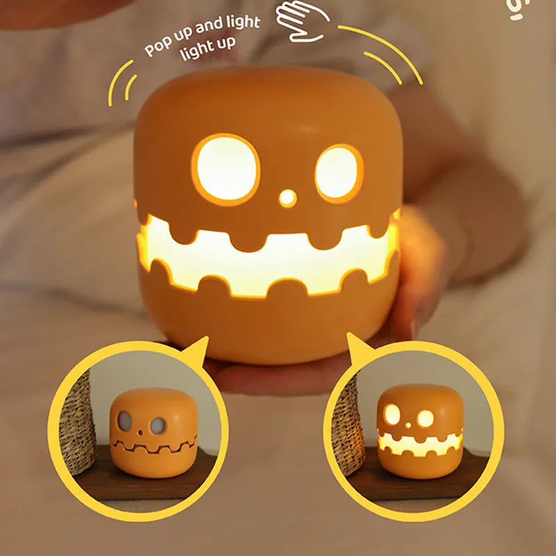 Pumpkin-shaped silicone night light with soft glow, 102mm x 94mm, cordless Halloween decoration
