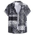 Men's slim fit digital printed Hawaiian short sleeve shirt in elastic polyester, showing colour options.
