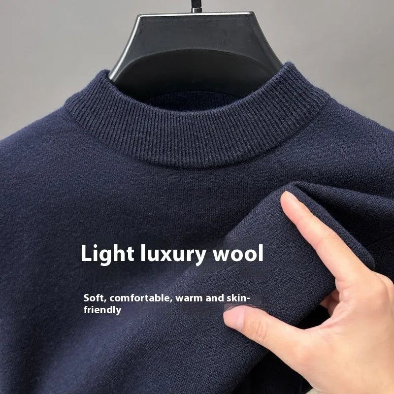 Men's half turtleneck wool knitwear pullover in deep sea blue colour showing regular fit and long sleeves