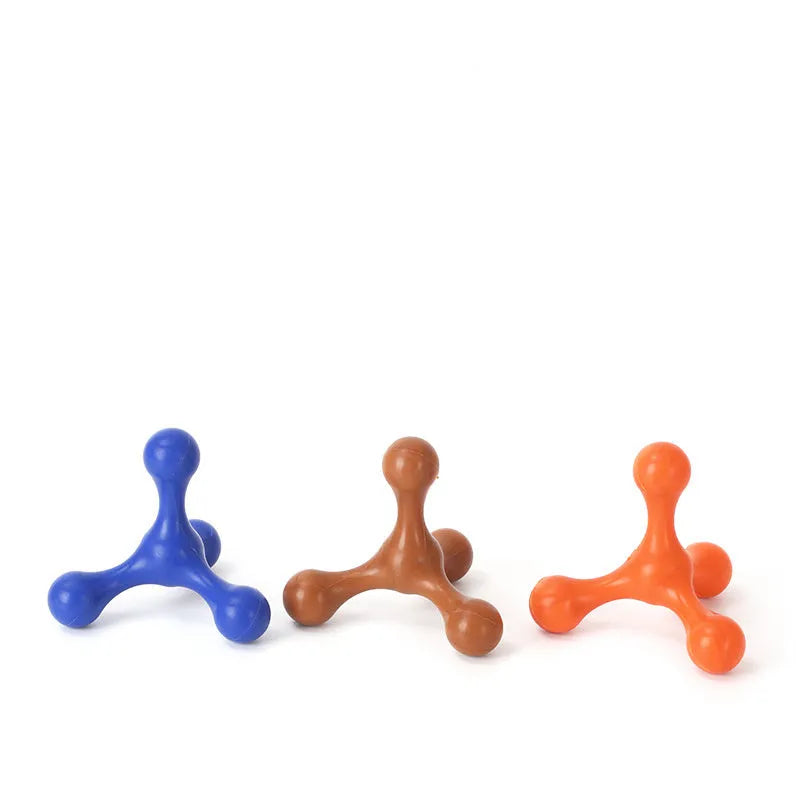 Silicone three-leg chew toy for small and medium dogs in assorted colours