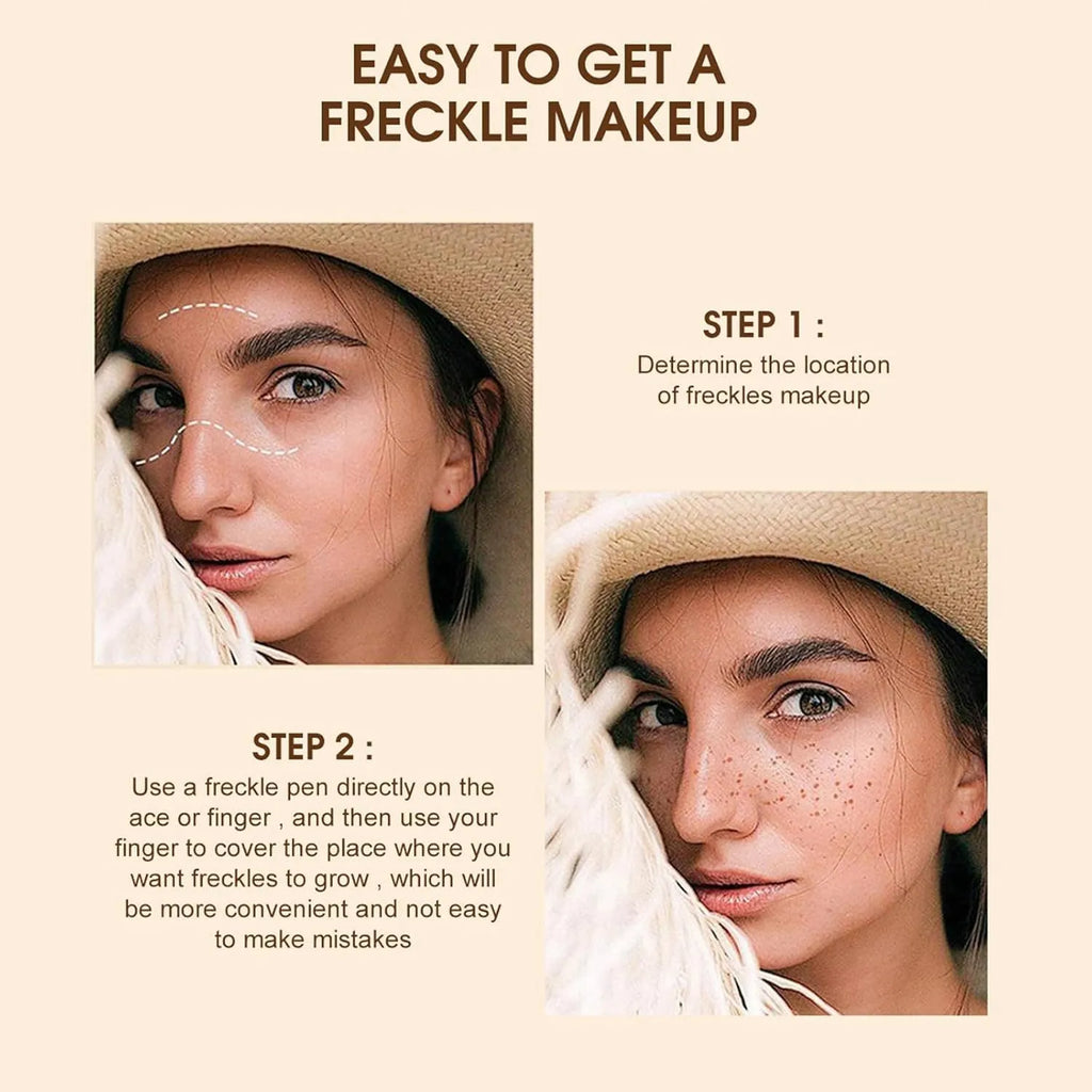 Dark brown cosmetic freckle pen with precision tip for waterproof face and body makeup.